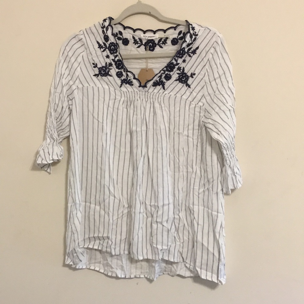 Blu Pepper | Navy & White 3/4 blouse